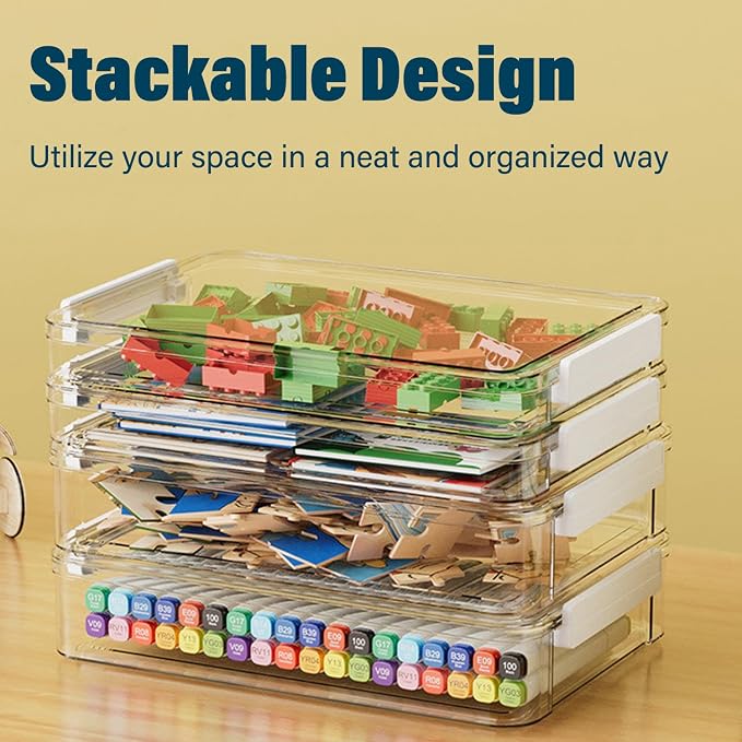 4 Pack 5.5qt 9 x 13 Clear Plastic Storage Box with Snap-Tight Latch, Stackable Organizer Container for A4 Files, Photos, Documents, Scrapbook, Crafts, and Art Supplies,Clear Storage Box With Lids - Image 4