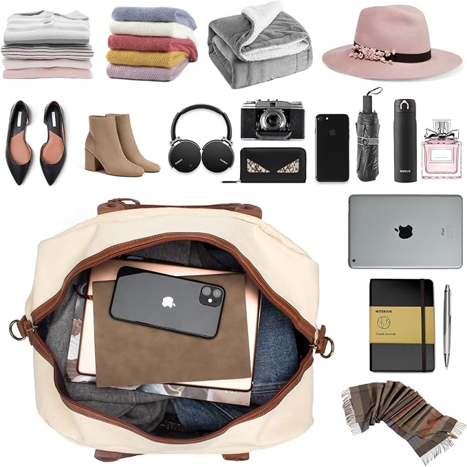 Weekender Bag for Women Canvas Overnight Bag Large Travel Tote Bag Carry on Shoulder Duffle Bag With Shoe Compartment,Perfect for Travel/Daily Use/Birthday Gift … - Image 5