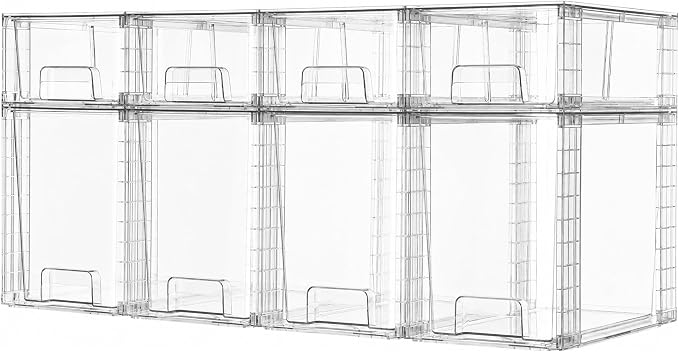 Vtopmart Clear Stackable Storage Drawers, 8 Pack Tall Organizer Set | Tall and Small Pull-Out PET Drawers Combine Vertical Storage and Small Item Sorting for Cabinets, Closets, Pantry by Vtopmart