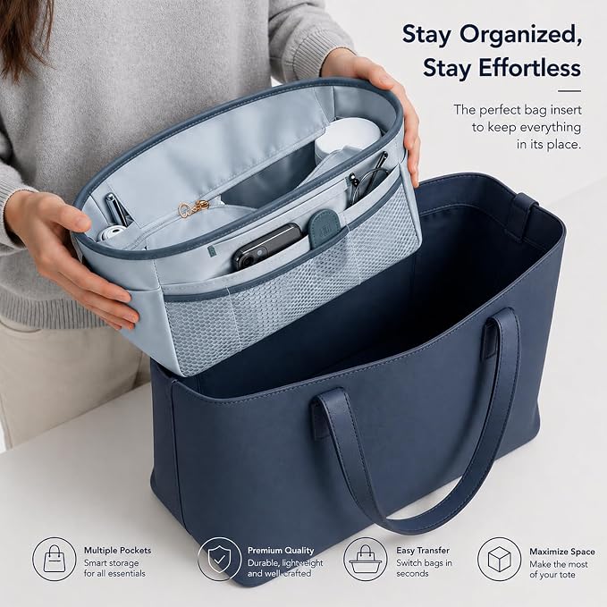 GIVLEFLY Purse Organizer Insert for Tote Bag, 14.5 Inch Satin Bag Organizer with Zipper Pocket, Multi Pocket Handbag Organizer - Image 5