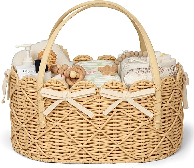 Baby Diaper Caddy Organizer, Handwoven Nursery Basket (Natural Light, XXL) | Changing Table Organizer Natural Water Hyacinth Storage Basket for Nursery Bathroom Kitchen Shelves Office by Klippehop