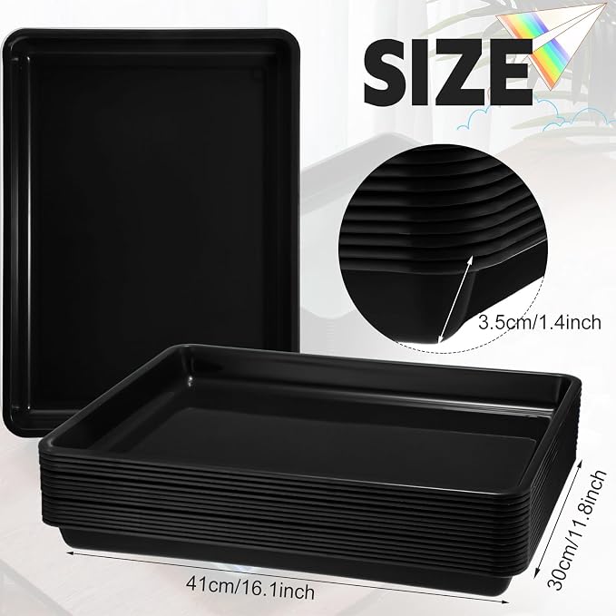 Maitys 15 Pack Plastic Art Trays 12 x 16 Inch Activity Crafts Trays Sensory Tray DIY Projects, Painting, Beads, Jewelry Office Home Organizer Arts and Crafts Supplies(Black) - Image 2