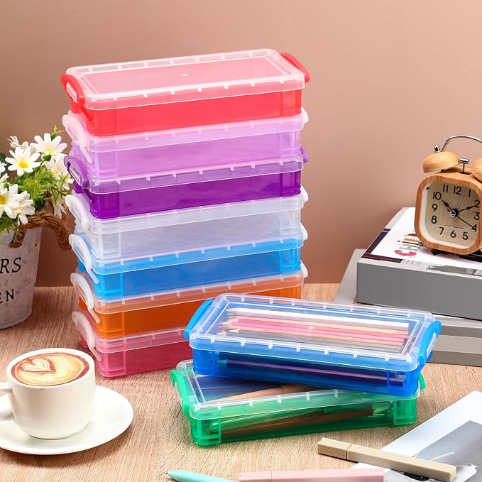 Gueevin 12 Pcs Large Capacity Plastic Pencil Box Clear Plastic Pencil Case Crayon Box with Snap Tight Lid Watercolor Pen Storage Brush Organizer Drawing Tools Container (Mixed Colors) - Image 4