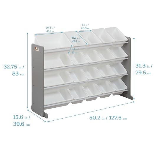 ECR4Kids 4-Tier Organizer with 20 Removable Plastic Bins, 4x5, Toy Storage, Grey/White | Durable plastic bins, MDF panels, steel frame, GREENGUARD Gold Certified, 72 lb capacity, anti-tip kit, playroom/classroom - Image 3