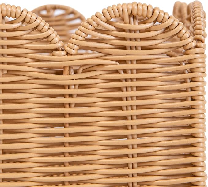 Rattan Divided Scalloped Basket,Wicker Diaper Caddy Scalloped Baske,Woven Natural Basket with 4 Dividers,Suitable for Baby Rooms, Bathrooms, Bedrooms (Imitation Rattan) - Image 7