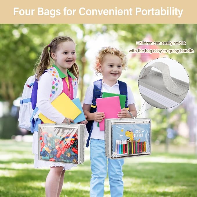 Woodoulogy 2PACK Hanging Toy Storage over Door, Block Stuffed Animal Organizer Idea with 4 Removable Case Bag, Bi-Fold Closet Holder with Mesh Pocket - Image 7
