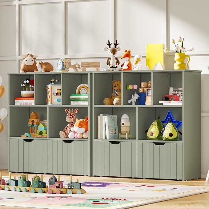 HOOBRO Toy Storage Organizer, Toy Organizers and Storage with 2 Movable Drawers and 5 Cubbies, Toy Chest Shelf for Books or Dolls, Kids Bookshelf and Toy Storage for Playroom, Green GN88CW01 - Image 5