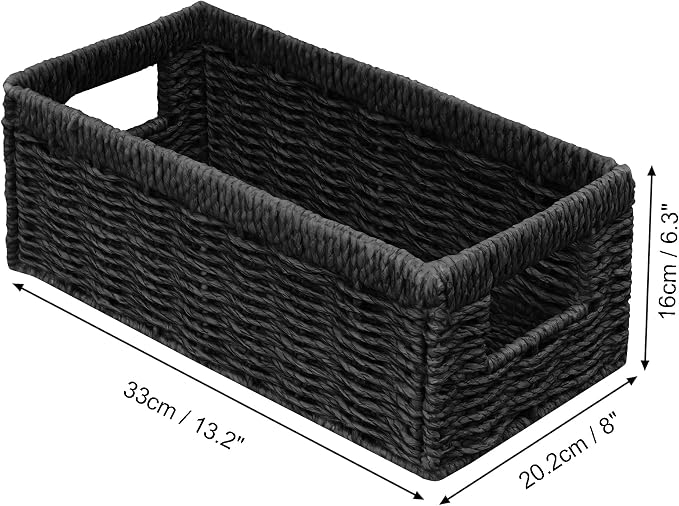 Wicker Storage Basket, Set of 2 Hand Woven Wicker Baskets for Organizing with Handles, Decorative Small Storage Bins for Countertop Toilet Paper Basket for Toilet Tank Top Shelves, Black - Image 2