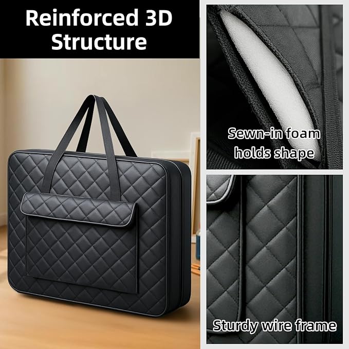 JJRING 24x36 Quilting Canvas Art Portfolio Case Bag, Black | Lightweight Portable Storage Case For Posters, Artwork, Drawing & Sketching Boards - Image 3