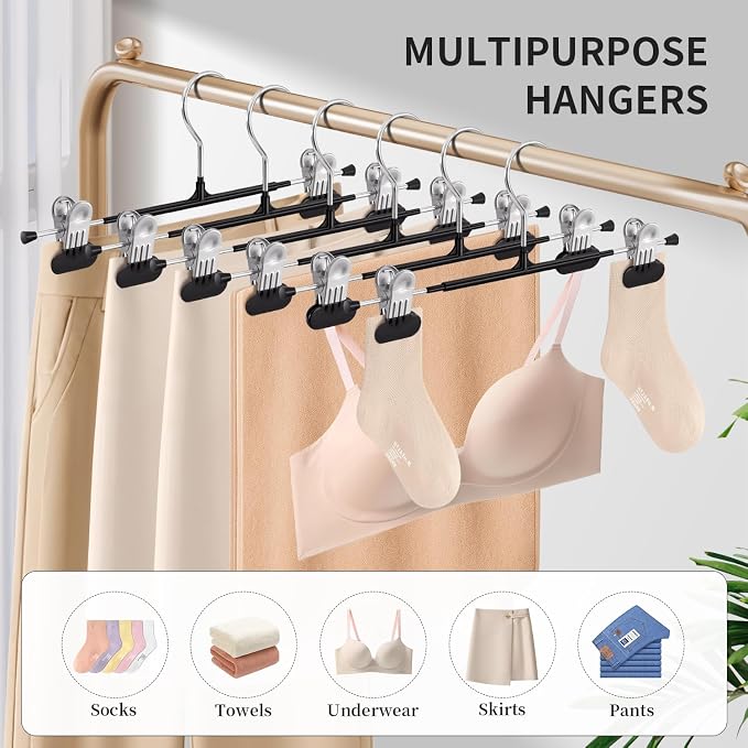 HUADYMEET 14 Inch Heavy Duty Pants Skirt Hangers with Clips,Black,10 Pack | Metal,Space Saving,Adjustable,Hanger for Jeans Shorts Clothes Slacks Trousers,For Adult Men Women Children,Non Slip - Image 5