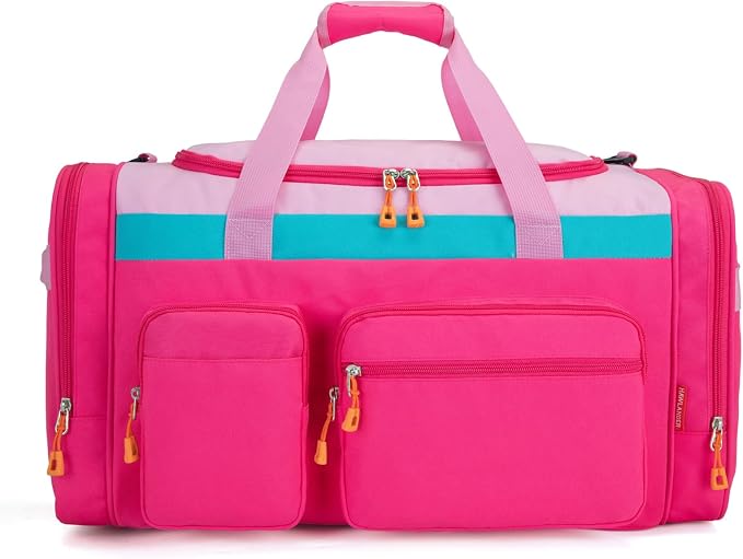 Large Kids Duffle Bag for Travel, Overnight or Weekend,Pink Rose | Roomy Size: 22.0"L x 12.0" H x 12.0"W, Made of Thick Polyester Fabric by HawLanderBackpack