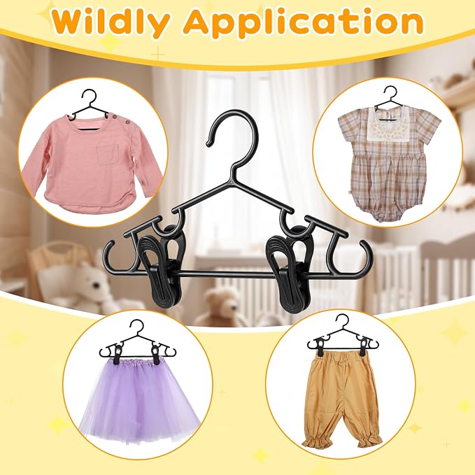 Hsei Baby Hanger with Clip for Pant,30 Packs Total,Black,10.6 Inch | 10 Kids Plastic Hanger with 20 Clips for Newborn, Nursery, Daycare, Preschool, Closet, Wardrobe Organizer for Baby Shower - Image 4