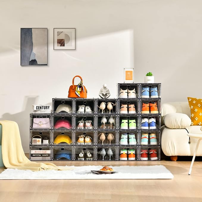 10 Pack Shoe Storage, Stackable Shoe Organizer, Clear Shoe Boxes for Closet | Plastic Shoe Containers with Magnetic Door, Sturdy Sneaker Storage Organizer, Shoe Cabinet Fit up to US Size 12 - Image 6