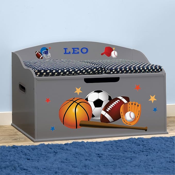 DIBSIES Personalized Creative Wonders Toy Box, Sports, 30 x 19.25 x 18 inches, Soft-Close Lid (Dovetail Grey) by DIBSIES