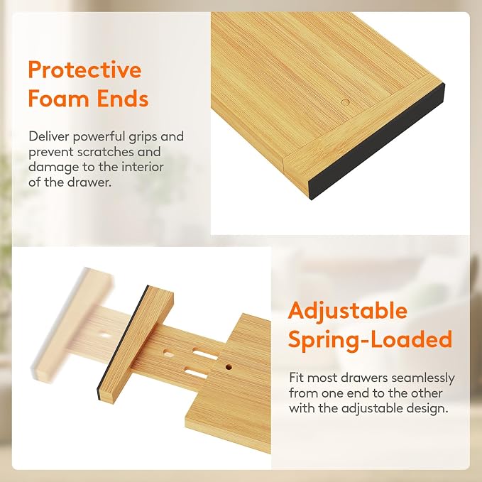 Lifewit 4" High Dresser Drawer Dividers, Adjustable Bamboo Drawer Organizer | 5 Pack 17"-21.5" Expandable Drawer Separator for Clothes, Utensils, Kitchen, Cabinet, Closet, Nursery Organization & Storage - Image 5