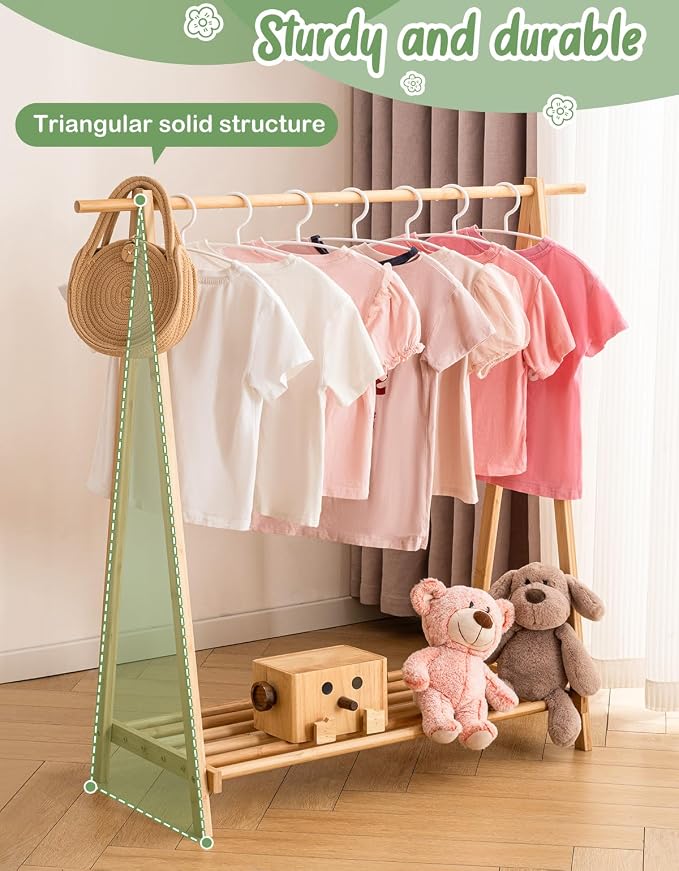 Kids Clothing Rack with Storage Shelf, Kids Dress Up Rack, Dance Costume Garment Rack for Hanging Clothes,Garment Rack for Hanging Clothes Organizer, Bamboo (Natural) - Image 4