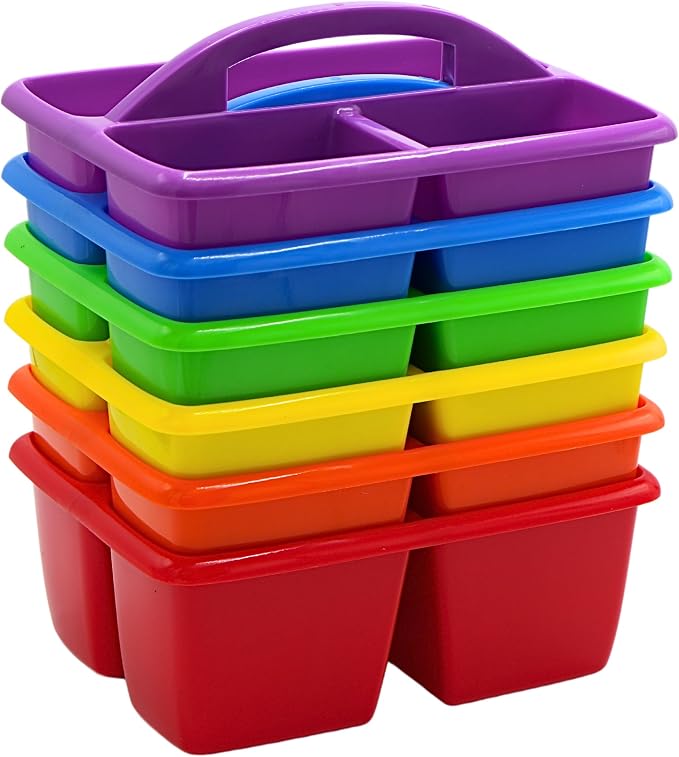 4E's Novelty Classroom Caddy Set of 6, Plastic Caddies for Supply, Caddy Organizer with Handle for Classroom, Rainbow Colors, Desk Caddies for Supplies Keep Desks and Work Stations Organized - Image 8