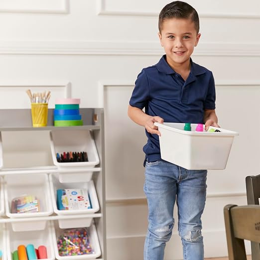 ECR4Kids 3-Tier Organizer with Shelf and 9 Removable Plastic Bins, 3x3, Toy Storage, Grey/White | Durable plastic bins, MDF panels, steel frame, GREENGUARD Gold Certified, 36 lb capacity, anti-tip kit, playroom/classroom - Image 9