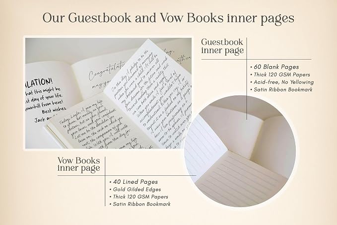 Personalized Wedding Book Set with Guestbook Vow Books (Design 1) - Custom Large 11.5 x 8.5 Guest Signin Book, 5.75 x 4 Vow Books for Marriage Ceremony Reception, Gift for Newly Engaged Couple, Sage - Image 3