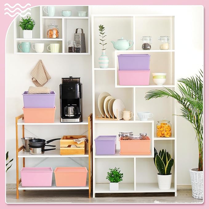 6 Pcs Small Plastic Storage Bins with Lids,Pink, Purple, Orange - Image 6