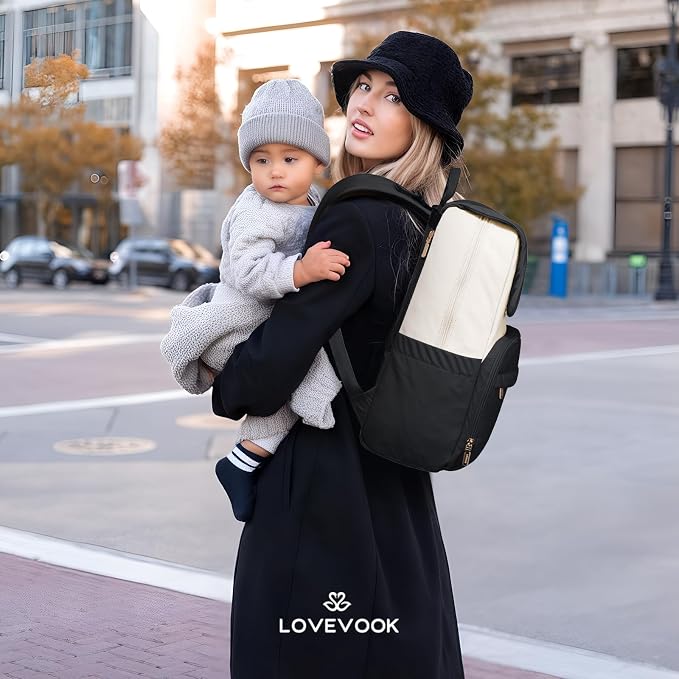LOVEVOOK Diaper Bag Backpack, Baby Travel Bags for Boys & Girl, Toddler Waterproof Diaper Bag w/Changing Pad (Black, 15.6''-Small) - Image 8