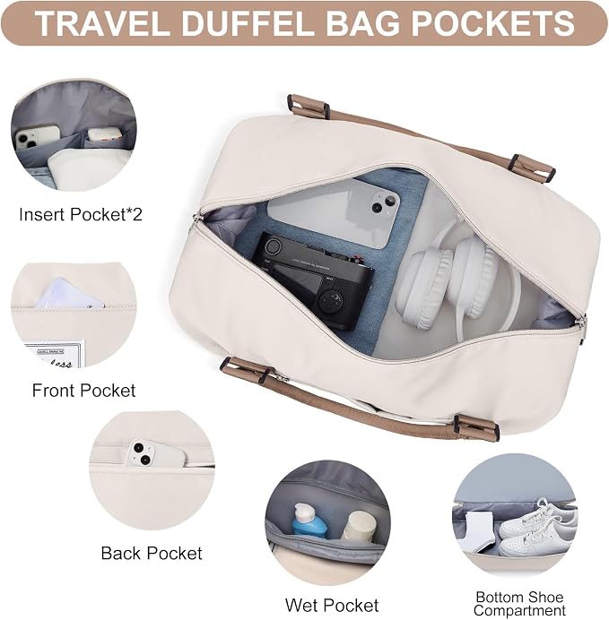 Weekender Bags for Women,Travel Duffle Overnight Bag with Shoe Compartment | Personal Item Carry On Bag,Gym Bag,3 Pcs Set - Image 5