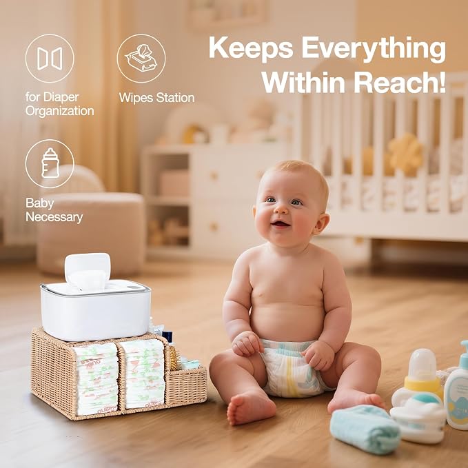 Diaper Caddy Organizer, Hand Rattan Nursery Storage Basket for Baby Essentials, Baby Changing Table Organizer Perfect Nursery Assistant - Image 5