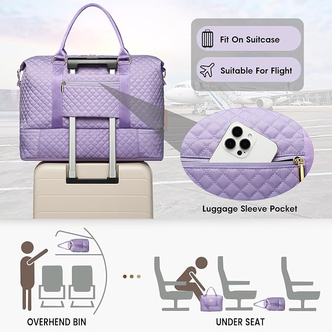 Women Weekender Travel Duffle Bag: Travel Duffel Overnight Bags with Shoe Compartment Large Carry on Tote Bag Toiletry Bag Weekend Yoga Gym Hospital Bags for Labor and Delivery with Wet Pocket Purple - Image 5