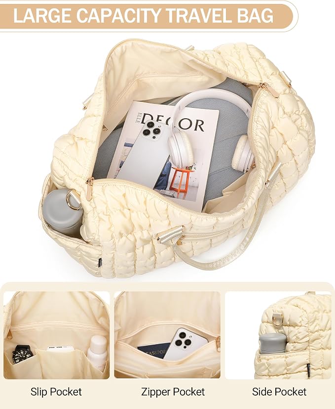 Duffle Bag for Travel, Weekender Bag with Shoe Compartment, Carry On Overnight Bag for Women with Toiletry Bag, Gym Bag with Wet Pocket, Hospital Bags for Labor and Delivery Beige - Image 5