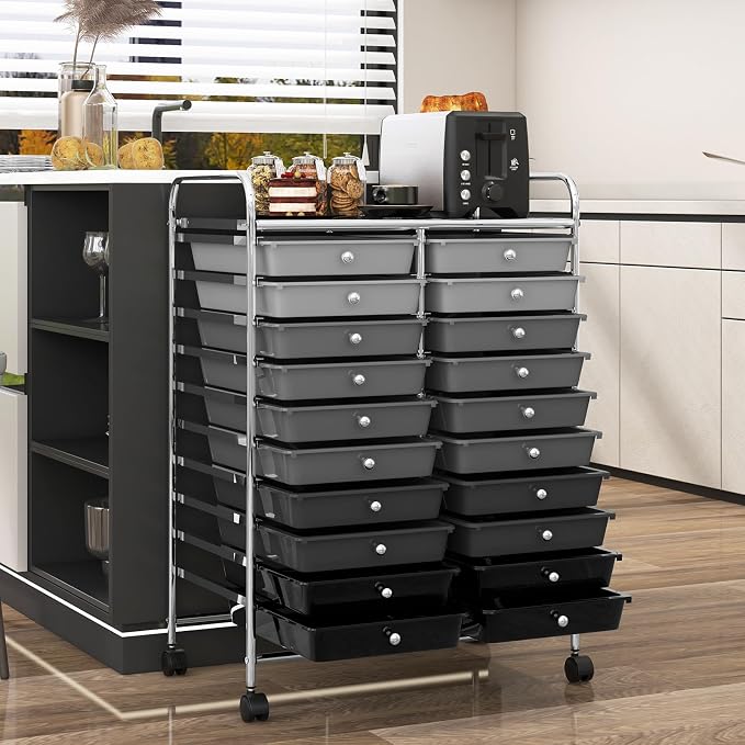RELAX4LIFE 20 Drawer Rolling Storage Cart, Mobile Rolling Cart w/Drawers for School Classroom Teacher Office Home Salon, Paper File Art Supply Craft Organizer, Utility Cart on Wheels (Gradient Grey) - Image 2