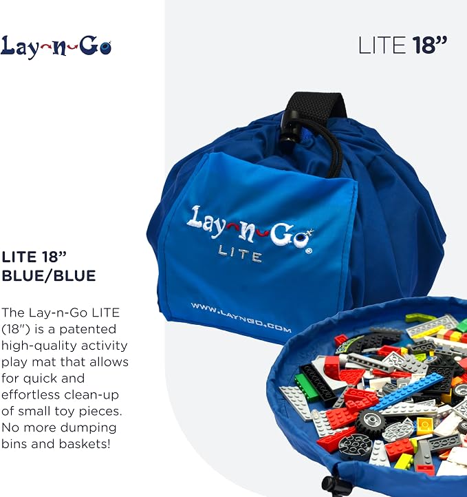 Lay-n-Go Layflat Portable Drawstring Cinch Storage Toy & Mini Figures Organizer & Play Mat, Mesh Pockets, Home & Travel, Kids & Toddlers Playdates, 2 Straps for Backpack, Durable, Machine Washable - Image 3