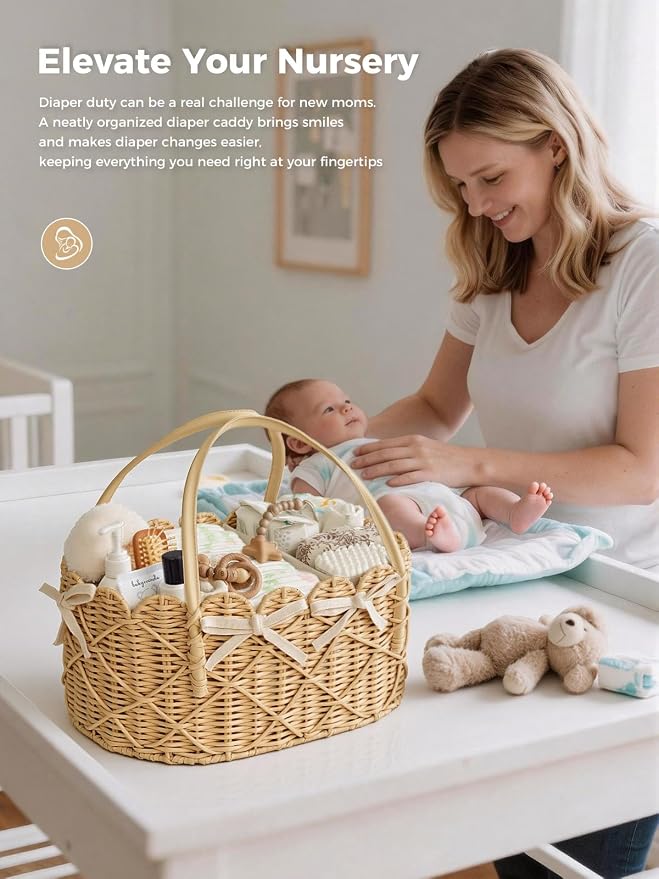 Baby Diaper Caddy Organizer, Handwoven Nursery Basket (Natural Light, XXL) | Changing Table Organizer Natural Water Hyacinth Storage Basket for Nursery Bathroom Kitchen Shelves Office - Image 6