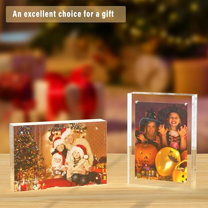 HELPLEX Acrylic Picture Frames 2.5x3.5, 5 Pack Magnetic Double Sided Clear Frameless Frame, 20mm Thick Free Standing Desktop Display Holder for Instant Photo Instax Mini Wallet Size 2x3 Pictures - Image 7
