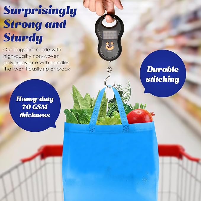 Reginary 100 PCS Non Woven Tote Bags Bulk,Blue & Gray | Reusable Shopping Bags with Handles, Stores, Groceries Markets, Events Gift, Party Supplies - Image 6