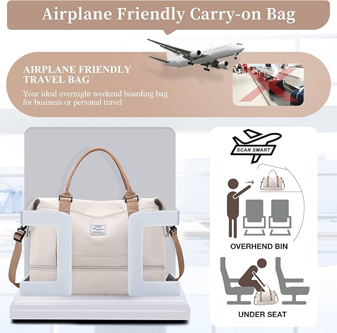 Weekender Bags for Women, Personal Item Travel Bag with Shoes Compartment | Overnight Travel Duffel Bag with Toiletry Bag, Airplane Friendly Carry-On Bag - Image 7