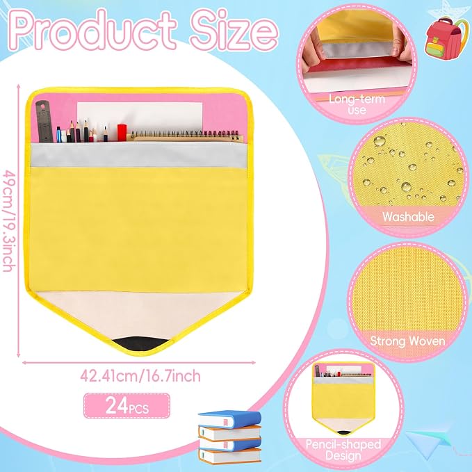 24Pcs Pencil Chair Pockets for Classroom Pencil Chair Back Buddy Pocket with Name Tags 17 x 20In Chairs Organizer 3 Pockets Seat Storage Pocket for Kids School Classroom Daycare Home Supplies - Image 2