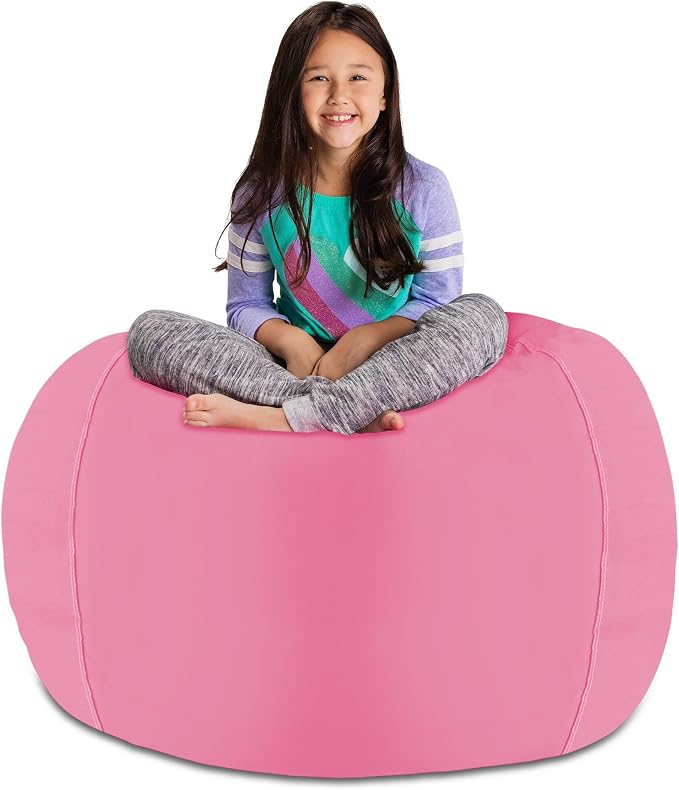 Posh Stuffable Kids Stuffed Animal Storage Bean Bag Chair Cover - Childrens Toy Organizer, X-Large 48" - Solid Pink by PoshCreations