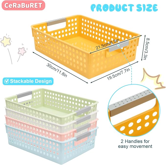 24 Pack Classroom Baskets, Colorful Organizer Baskets, Classroom Storage Bin Book Basket, Pencils Storage Basket Plastic Book Bins for Study Room, Living Room Office Organizer - Image 2