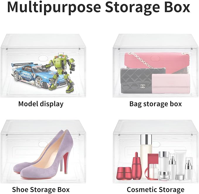 Large Clear Plastic Stackable Shoe Boxes 8-Pack, Drop Side Shoe Organizers | Clear Sneaker Storage Display Cases with Magnetic Door, Premium Shoe Container Fits up to US Size 13, for Closet Organization - Image 4
