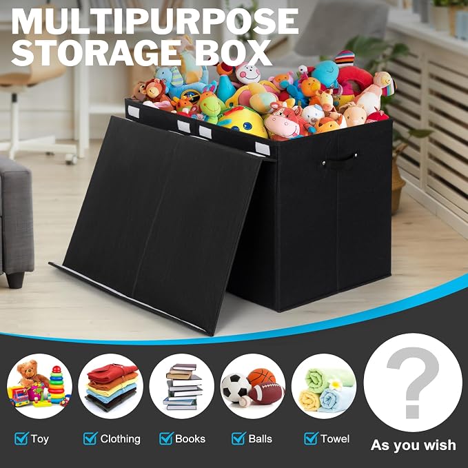 Large Toy Box Chest Storage with Flip-Top Lid, Kids Toy Storage Bin Boxes | Toy Chest with with Removable Divider for Kids, Boys, Girls, Nursery, Living Room, Bedroom, 26"x17" x17" (Linen Black) - Image 5