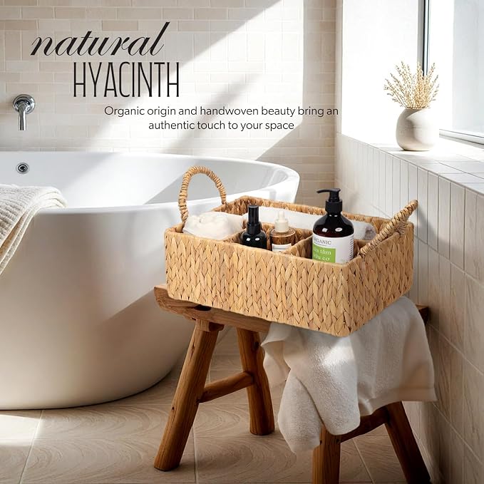 Divided Baskets with Handles, Storage Basket Natural for Organizing Bathroom Kitchen Shelves Office Supplies Organization, Wicker Storage Baskets 4 Section (1, Light Brown) - Image 5