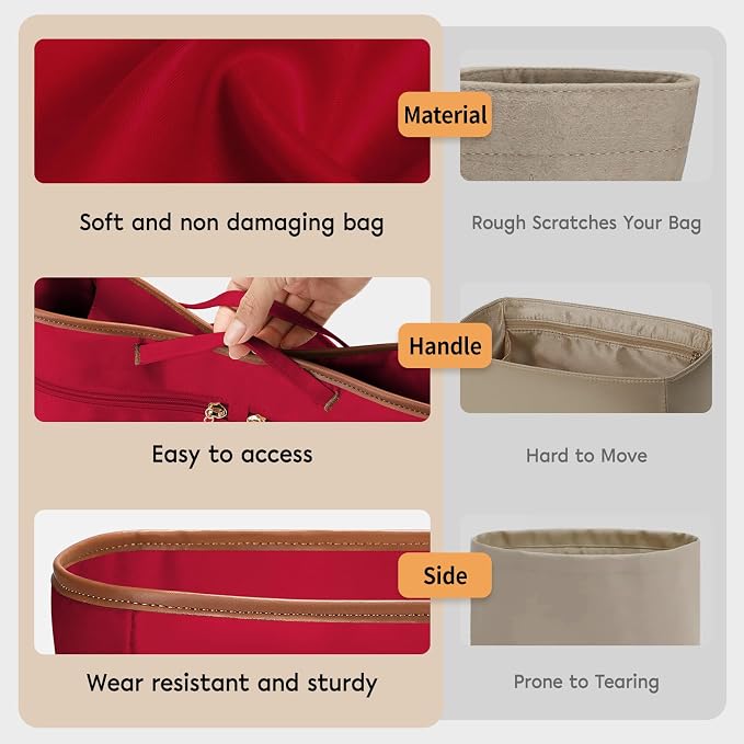 GIVLEFLY Purse Organizer Insert for Tote Bag, 12.99 Inch Satin Bag Organizer with Zipper Pocket, Multi Pocket Handbag Organizer - Image 7
