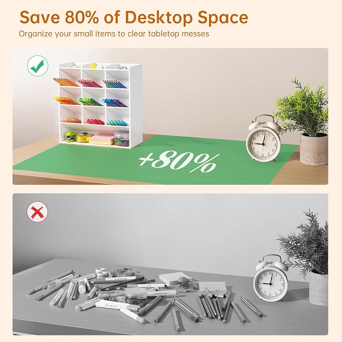 BEYGORM Acrylic Vertical Marker Organizer for 150 Markers, Desk Orgaizer | 13 Compartments Clear Angled Pen & Pencil Holder, Large Stationery & Art Supply Storage for School (10.2 x 9.8 x 4 Inch) - Image 2