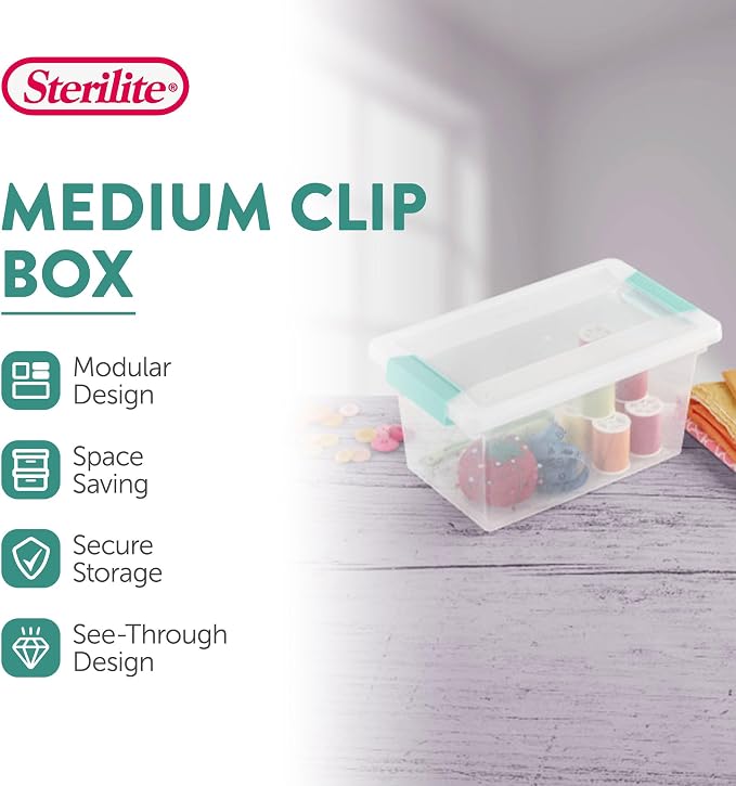 Sterilite 4-Pack Clip Box, Stackable Clear Plastic Bins with Latching Lids, Medium - Writing, Arts or Crafts Supplies Storage Containers for Home, Office, Classroom and Workshop Organization - Image 2