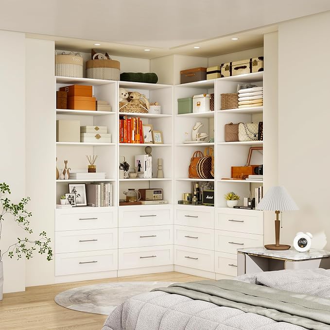 Closet System with 9 Drawers & 12 Shelves, Wood Closet Organizer System with 3 Extra Hanging Rod for Walk in Closet, Modular Closet Organizer System White(6FT) - Image 3