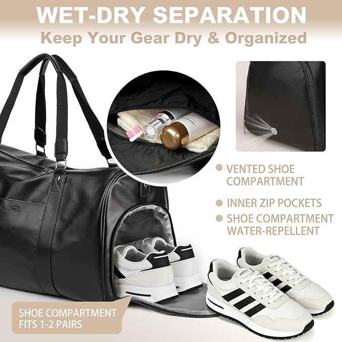 Large 3-in-1 Leather Duffle Bag for Travel Weekender Overnight Hospital Gym Bag for Men & Women, Carry On Airline Approved Personal Item Duffel Garment Bag Luggage with Shoe Compartment & Toiletry Bag - Image 4