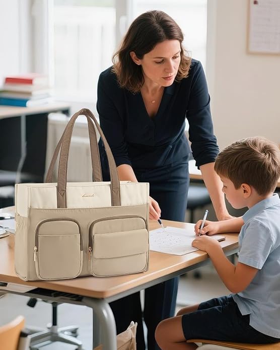 LOVEVOOK Teacher Tote Bag for Women,Multi-pocket Laptop Bag with Large Cup Holder,Nurse Bags Work Travel Computer Handbag - Image 2