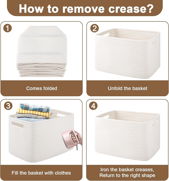 OIASKET 4Packs Natural Cotton Rope Storage Baskets for Organizing Toys, Clothes, Towels & Books, Soft Versatile Organizers for Shelves, Home Decorative Bins, 13''Lx9''Wx7.8''H, White - Image 9