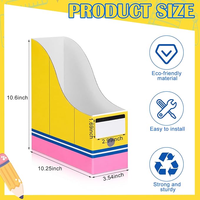 Resurhang 24 Pcs Pencil Book Bins for Classroom Cardboard Magazine Holders Foldable Magazine File Storage Box with Label Stickers for Desk Shelves School Classroom Home Office Supplies - Image 5
