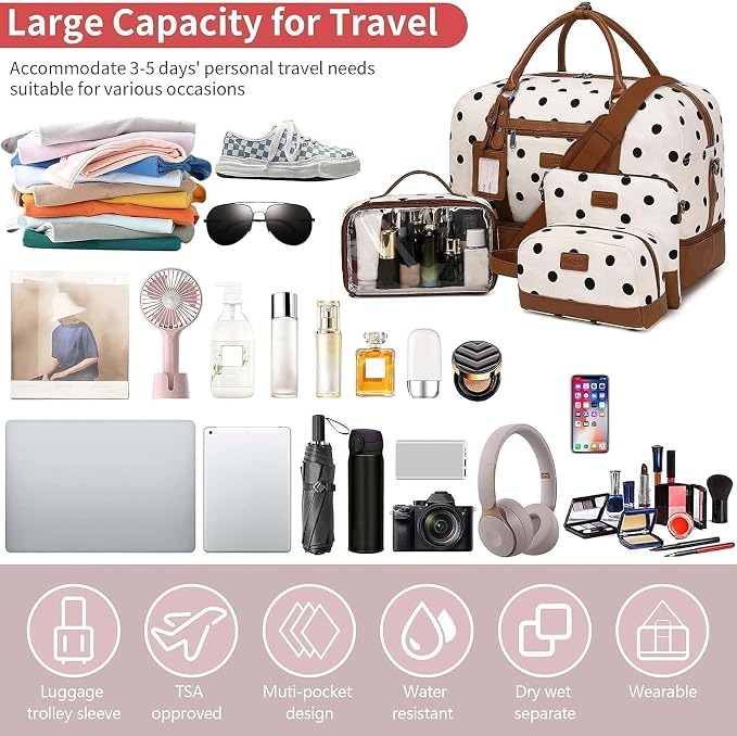 4PCS Weekender Bags for Women Large Overnight Weekend Travel Duffel Bags | Travel Bag Carry-on Tote Hospital Bag with Shoe Compartment Crossbody Toiletry Bag for Travel Business Gym Water Resistant - Image 5